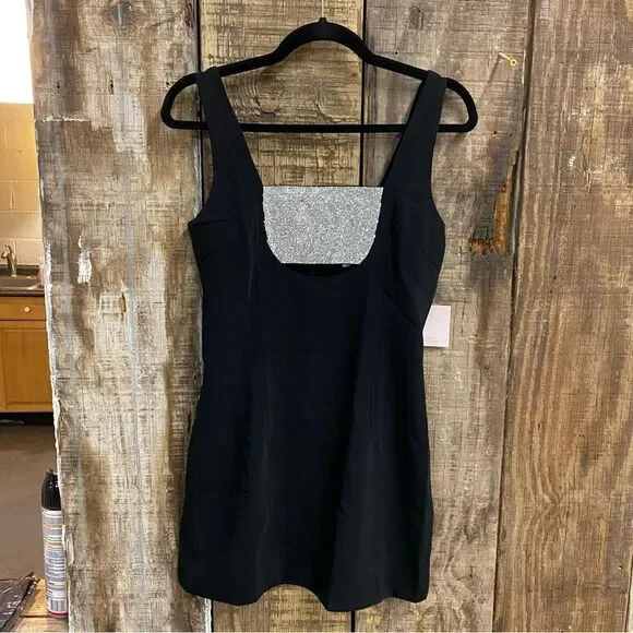 NWT Superdown Dawn Mini Dress Black rhinestone panel cut out Revolve S - Picture 10 of 12